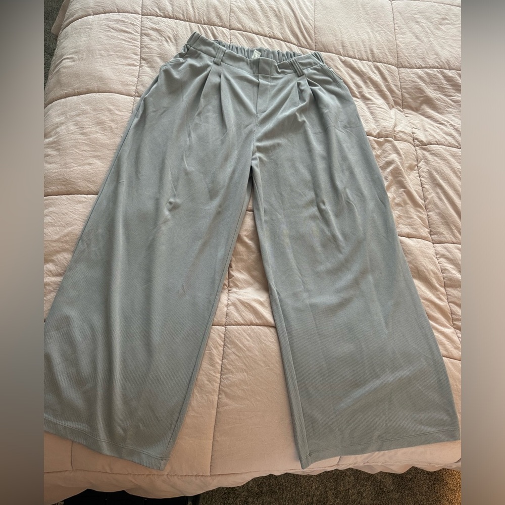 Gray Pocket Wide Leg Work Pants